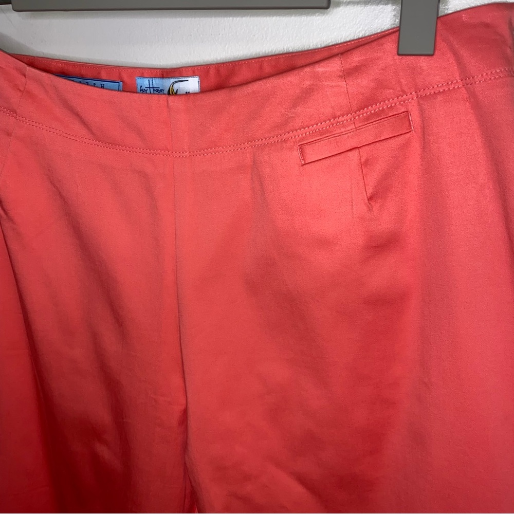 Guy Harvey coral pink stretch cotton poplin flat front crop capri pants size 14 - Picture 2 of 6